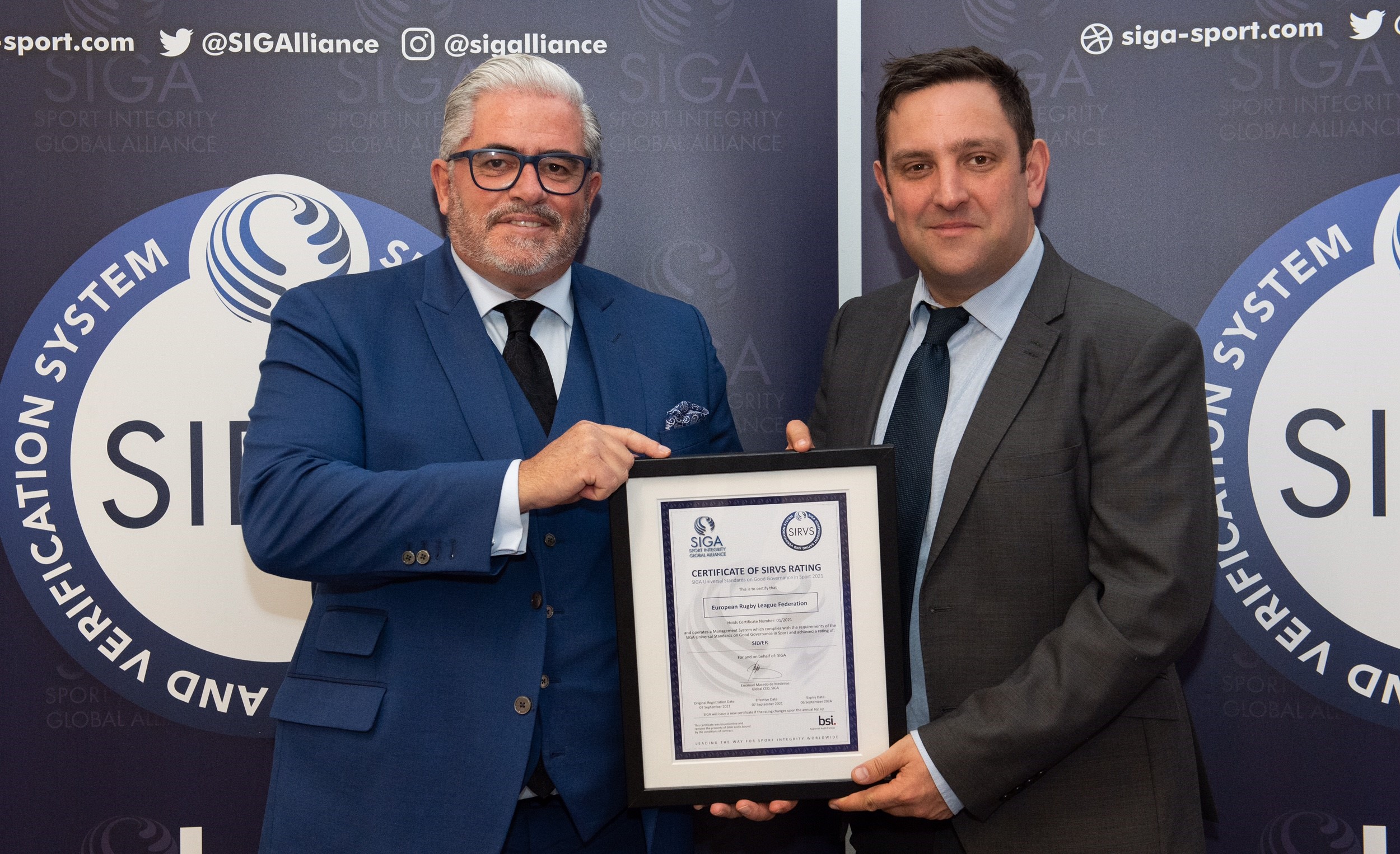 European Rugby League governance standards recognized by SIGA